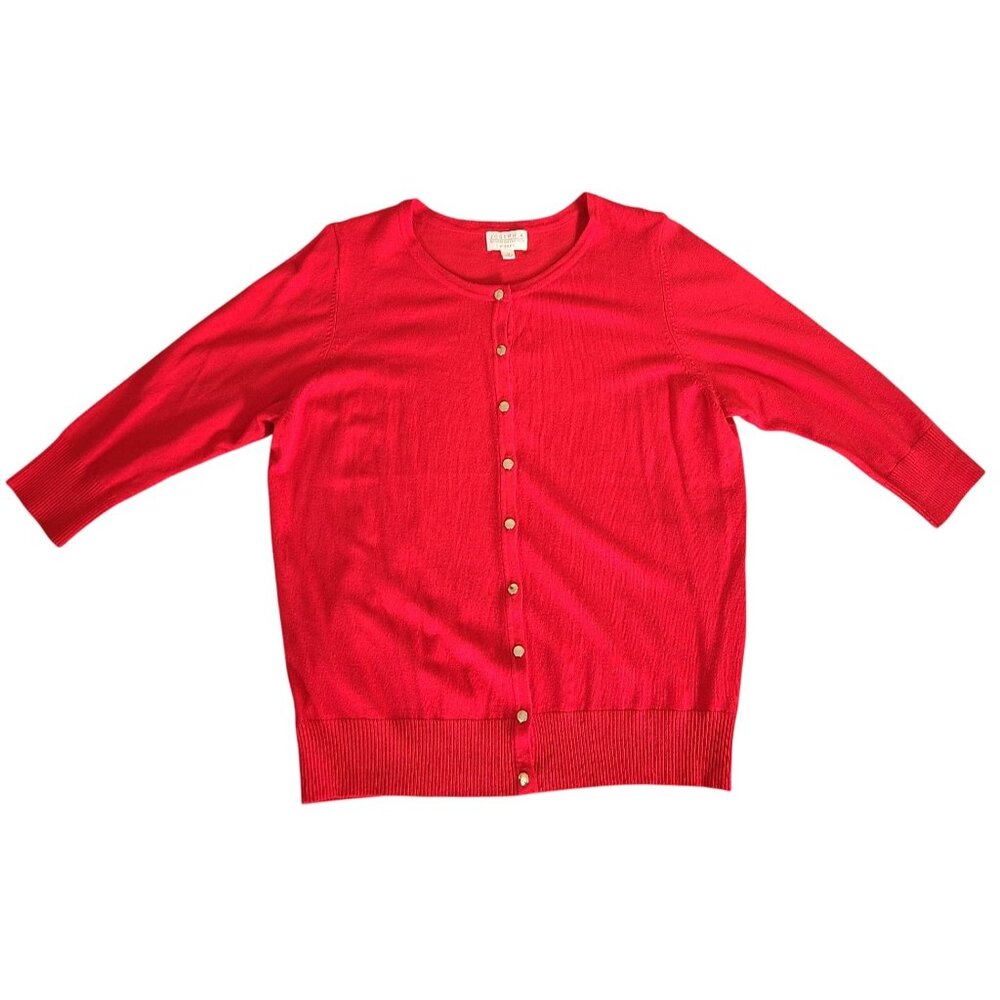 Joseph A. Womens Size 1X Cardigan Red 3/4 Sleeve Button-Front Sweater